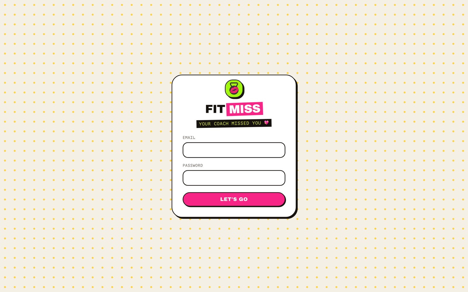 FitMiss login screen